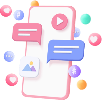 3D speech bubbles on social media icon. Comments thread mention with mobile phone png