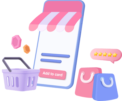 3d mobile phone with price tags for shopping. Basket with promotion tag discount coupon png