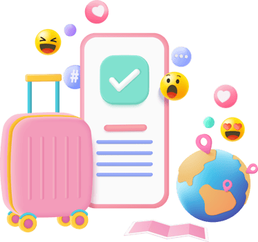 3D luggage flying for travel tourism trip planning. Suitcase journey and travel summer time png