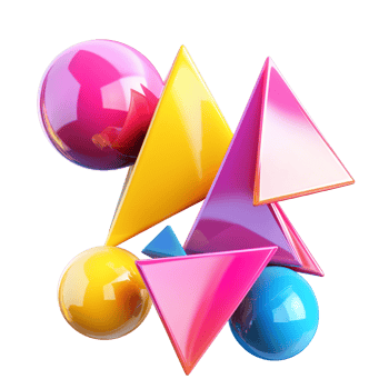 3D rendered geometric shapes with electric colors and angular precision, Isolated on transparent Background png