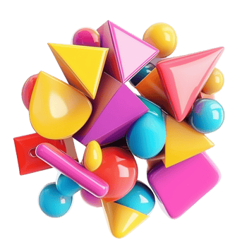 3D rendered geometric shapes in vibrant tones and forms, isolated and dramatic, Isolated on transparent Background png