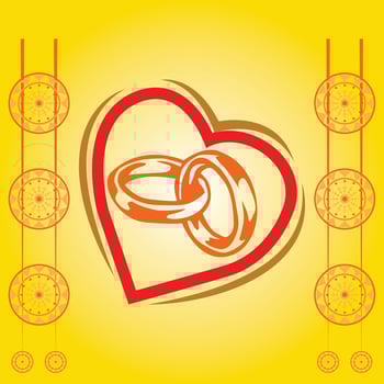 Wedding rings inside a heart shape symbolising love and commitment vector