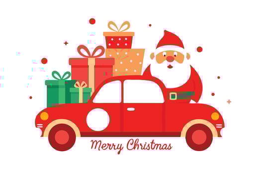 Santa in Red Car Loaded With Gifts on White Background vector
