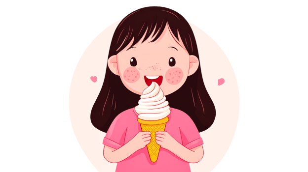 Girl with ice cream in cone illustration, cheerful child, cut out transparent png
