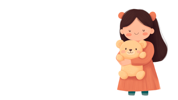 Cute girl hugs a teddy bear, isolated against black, cut out transparent png