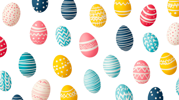 Colorful painted Easter eggs against a black background, cut out transparent png