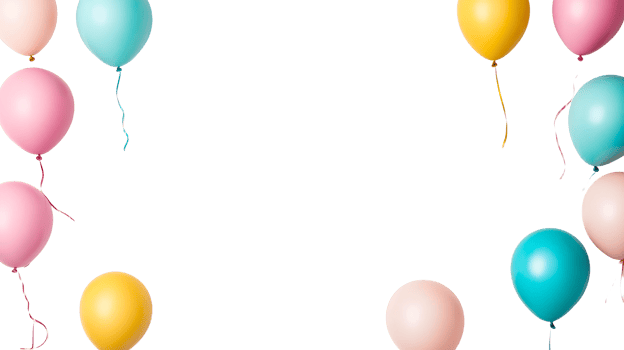 Party balloons in a colorful frame for festive celebration, cut out transparent png