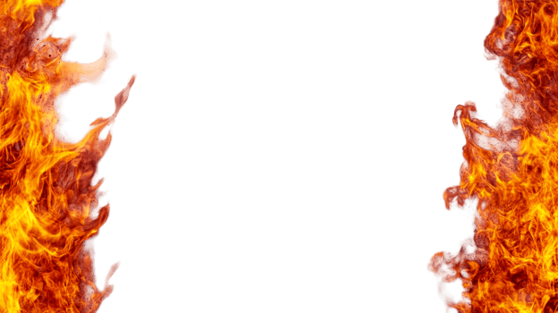 Fiery frame with burning flames, bright and vivid, cut out transparent png