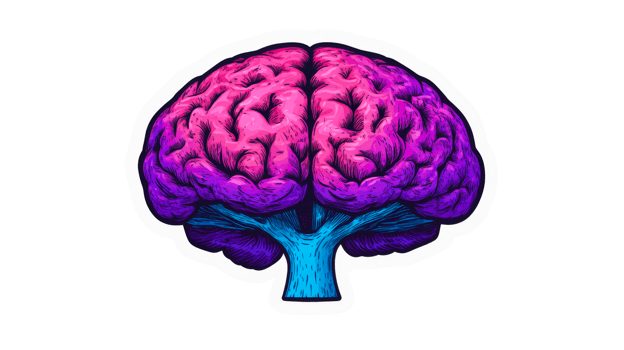 Psychedelic brain art sticker with vibrant colors , cut out transparent png