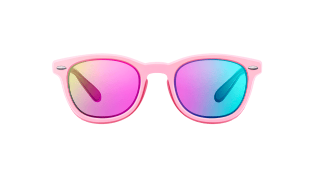 Stylish colorful sunglasses with pink frames and gradient lenses, cut out transparent png