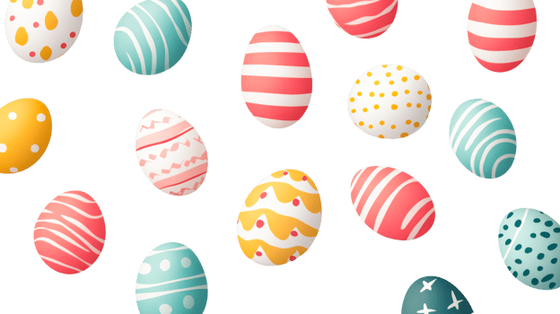 Festive Easter egg assortment on a black background, cut out transparent png