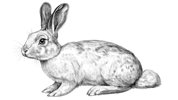 Elegant hand-drawn rabbit illustration on transparent background, cut out transparent png