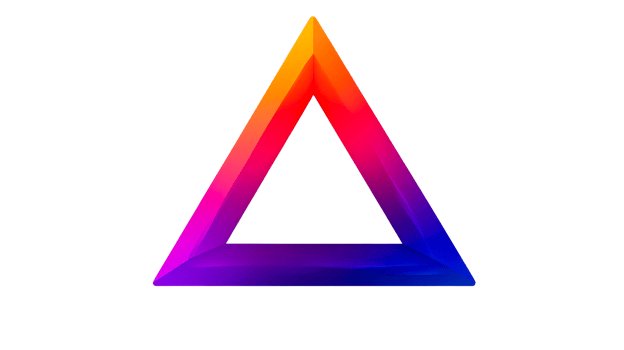 Gradient triangle shape with bright colors on black background, cut out transparent png