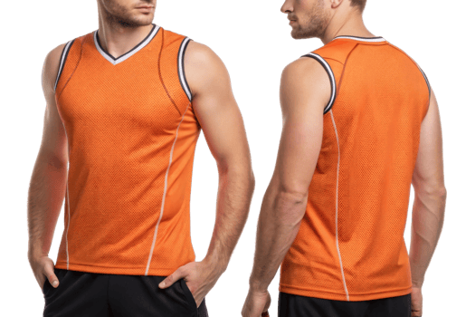 vibrant orange volleyball jersey template designed for athletes, showcasing modern fit and breathable fabric for optimal performance png