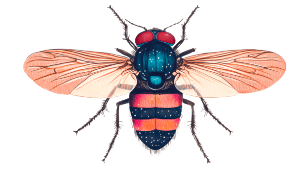 Colorful fly illustration with transparent background, cut out transparent png