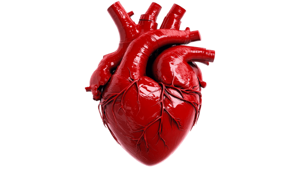 Anatomical Red Heart, detailed, veins, arteries, cardiology, isolated, cut out transparent png