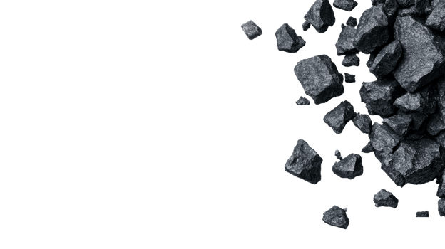 Heap of shiny coal rock, mineral stones on black backdrop, cut out transparent png