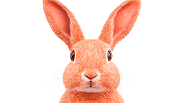 Realistic peach rabbit illustration with fluffy texture, cut out transparent png