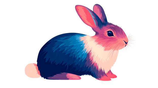 Artistic bunny illustration in vivid colors, cut out transparent png
