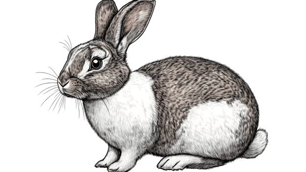 Rabbit portrait with detailed fur texture and long ears, cut out transparent png