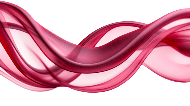 Elegant flowing red ribbon design, abstract background, cut out transparent png