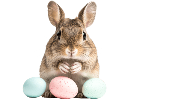 Easter mouse holds colorful eggs, celebration, Spring season, cut out transparent png