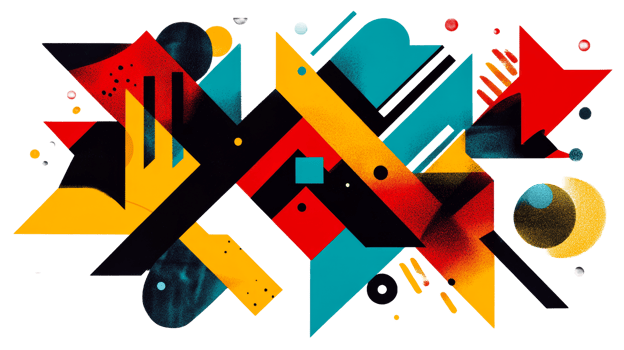 Geometric abstract art with triangles and circles, cut out transparent png