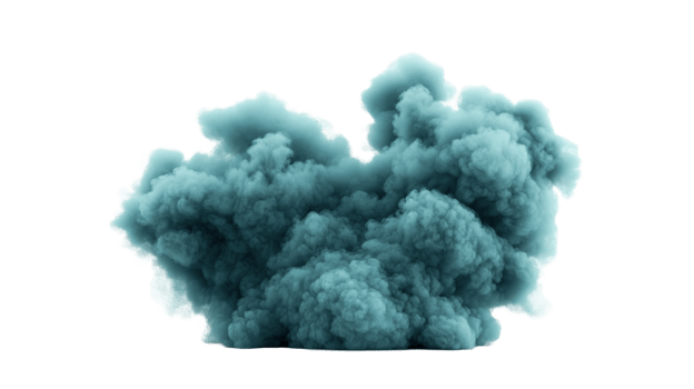 Blue smoke on black background, isolated cloud of fog, cut out transparent png