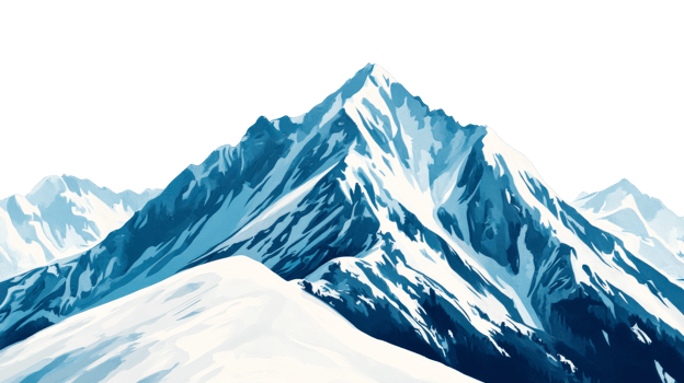Snowy Mountain Range Peak in Shades of Blue and White, cut out transparent png
