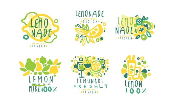 Lemonade Logo Templates Original Design, Sweet Drink Hand Drawn Badges Illustration vector