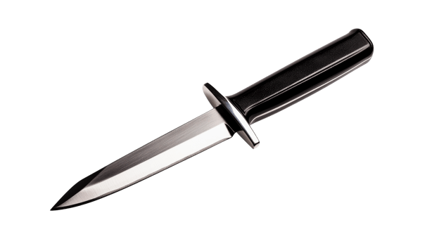 Combat knife with black handle and steel blade, cut out transparent png