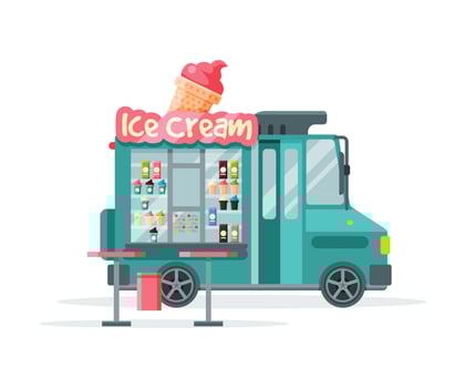 Ice Cream Truck with Ice Cream Cone on Top, Street Meal Van, Mobile Shop Illustration vector
