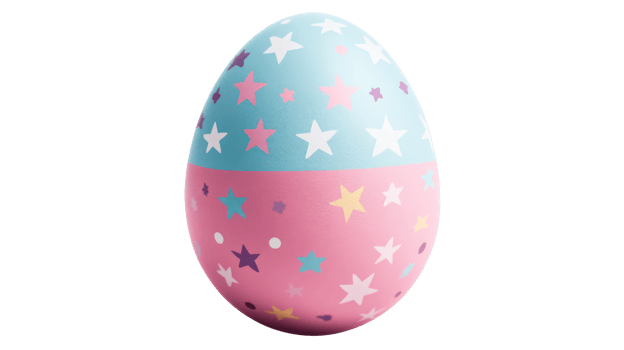 Easter egg decorated with stars, blue and pink pattern, cut out transparent png