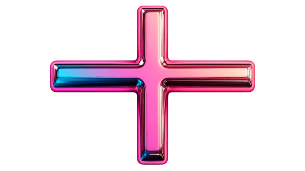 Colorful plus sign chrome symbol design isolated, cut out transparent png