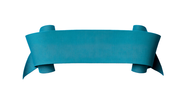 Decorative Teal Ribbon Banner, Empty Scroll, Cut Out Transparent png
