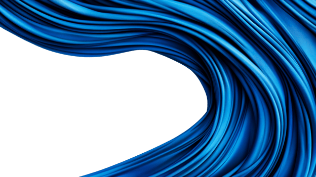 Blue flowing bands wave pattern on black background, cut out transparent png
