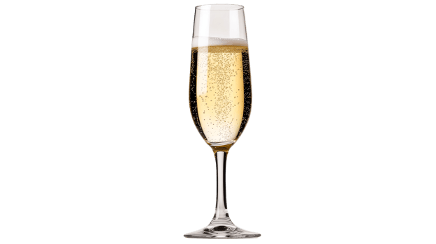 Champagne flute filled with bubbly beverage, sparkling, celebration, cut out transparent png