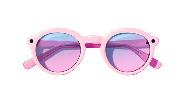 Pink round sunglasses, transparent lens, blue and pink gradient, cut out transparent png