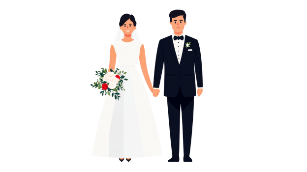 Newlywed couple at wedding ceremony, illustration, cut out transparent png