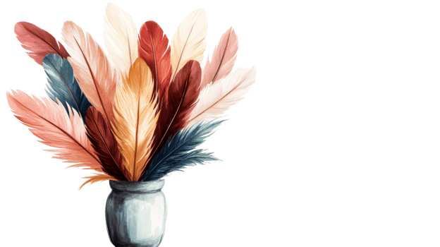 Decorative Feather Arrangement in a Vase, cut out transparent png