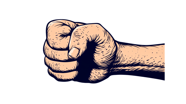 Powerful fist illustration, clenched hand strength gesture, cut out transparent png