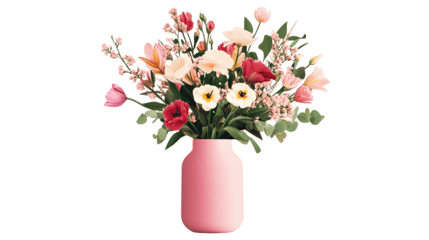 Bouquet of summer flowers in a vase, pastel colors, illustration, cut out transparent png