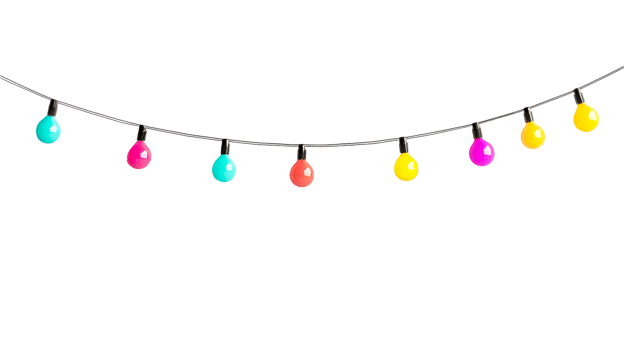 Festive String Lights on Black Background for Celebrations, cut out transparent png