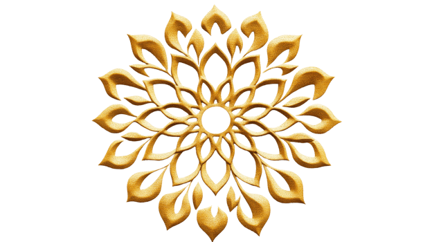 Golden Embossed Floral Ornament on Black, cut out transparent png