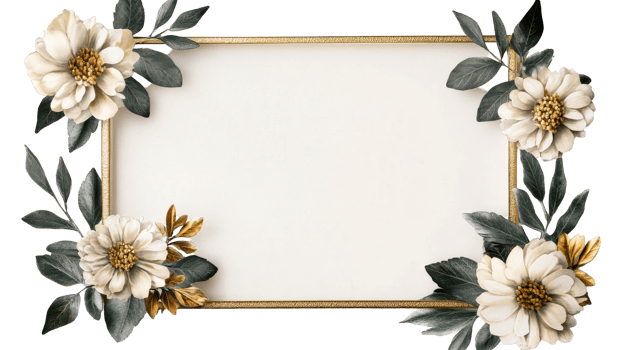 Elegant frame adorned with floral accents for design, cut out transparent png