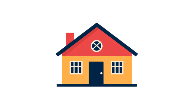 House with red roof and windows, facade, cut out transparent png
