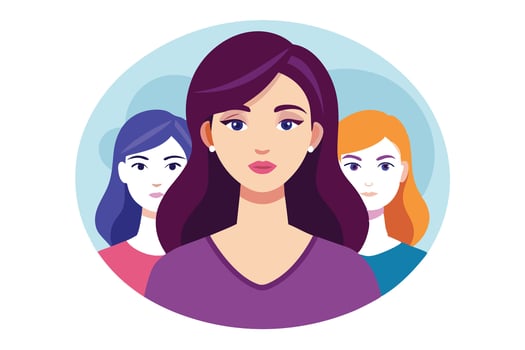 Three Women With Different Hair Colors, Light Blue Background vector
