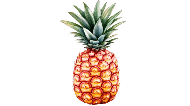 Ripe pineapple with leaves, perfect fruit, food, cut out transparent png
