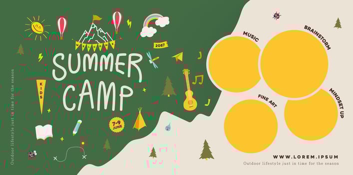 Summer camp for kids poster banner nature background vector