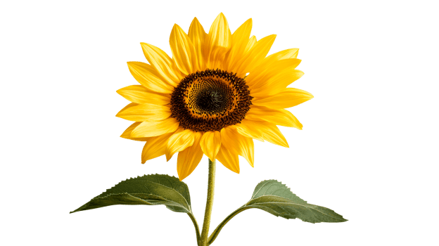 Isolated sunflower with yellow petals, detailed botanical , cut out transparent png